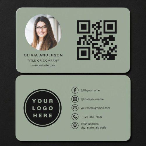 QR Code Photo Sage Green Business Card
