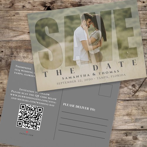 QR Code Photo Save the Date Modern Typography Announcement Postcard