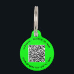 QR Code photo scannable Info modern neon green Pet ID Tag<br><div class="desc">Custom QR Code neon green and black scannable contactless contact Info dog or cat Pet ID tag. Upload your QR code that contains all the pet information, contact information, or if you prefer upload a pet photo. you can customize the front side: with text, or name or just leave it...</div>