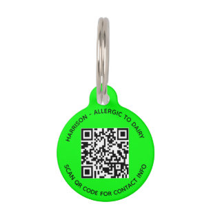 QR Code photo scannable Info modern neon green Pet ID Tag
