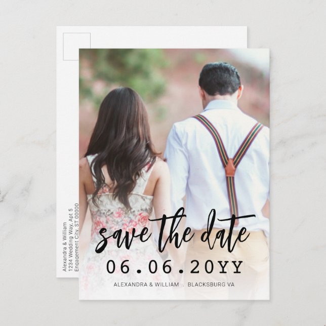 QR Code Photo Script Note Modern Save The Date Announcement Postcard (Front/Back)