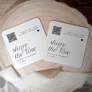 QR Code Photo Sharing Modern Simple Wedding Square Paper Coaster