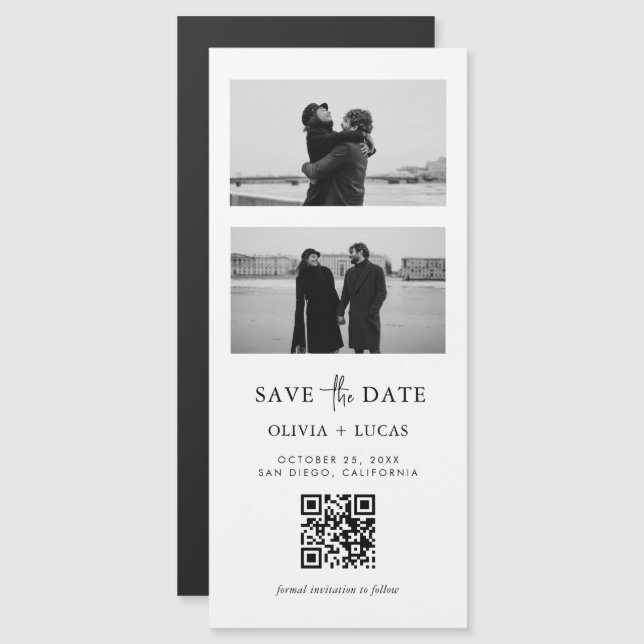 QR Code Photo Strip Magnetic Wedding Save The Date (Front/Back)