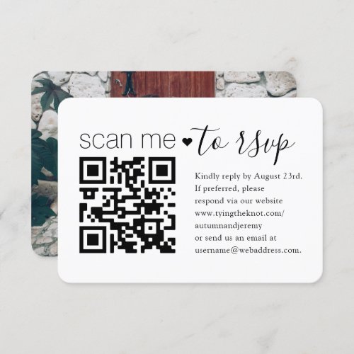 QR Code  Photo Wedding Website Simple Enclosure RSVP Card
