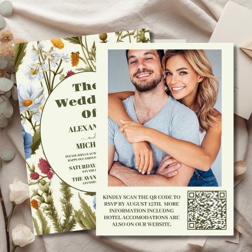 QR Code Photo Whimsical Wildflower Meadow Wedding Invitation