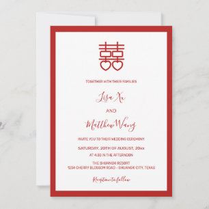 QR Code Photo White Red Chinese Wedding Invitation