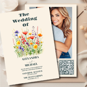 QR Code Photo Wildflower Wedding Boho Country  Invitation
