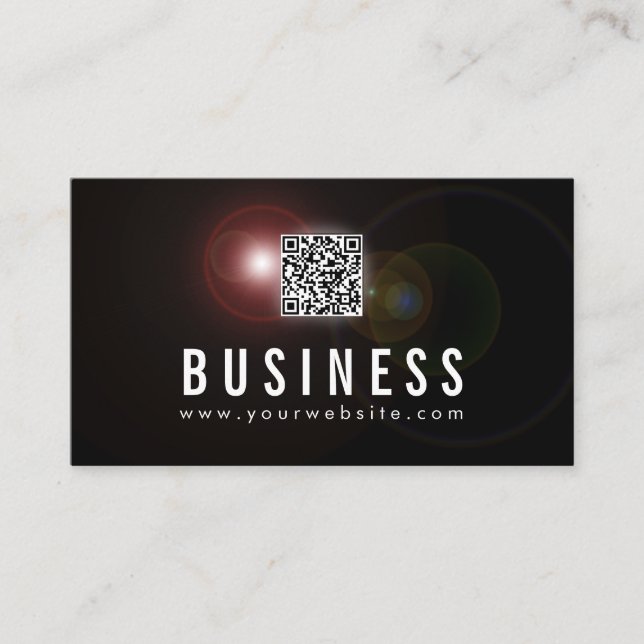 QR Code Photographer Modern Lens Flare Business Card (Front)