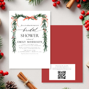 QR Code Pine Bow Christmas Bridal Shower Invitation
