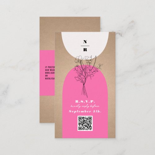 QR Code Pink Arch Monogram Wedding Bouquet Enclosure Card