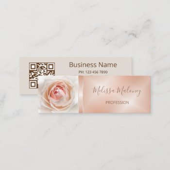 Qr Code Pink Blush Rose  | Rose Gold  Mini Business Card by NinaBaydur at Zazzle