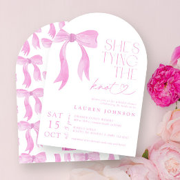 QR Code Pink Bow She's Tying the Knot Shower Invitation