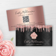Qr Code Pink Cupcake Glitter Drips Bakery Black Business Card at Zazzle