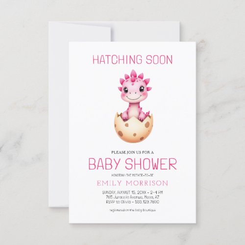 Dinosaur Pink baby shower invitation