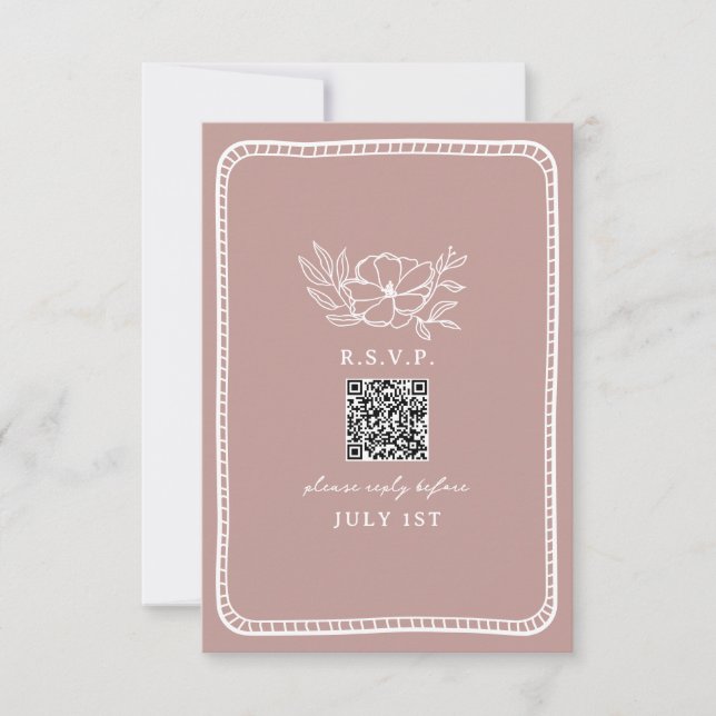 QR Code Pink Floral Wedding QR RSVP Card (Front)