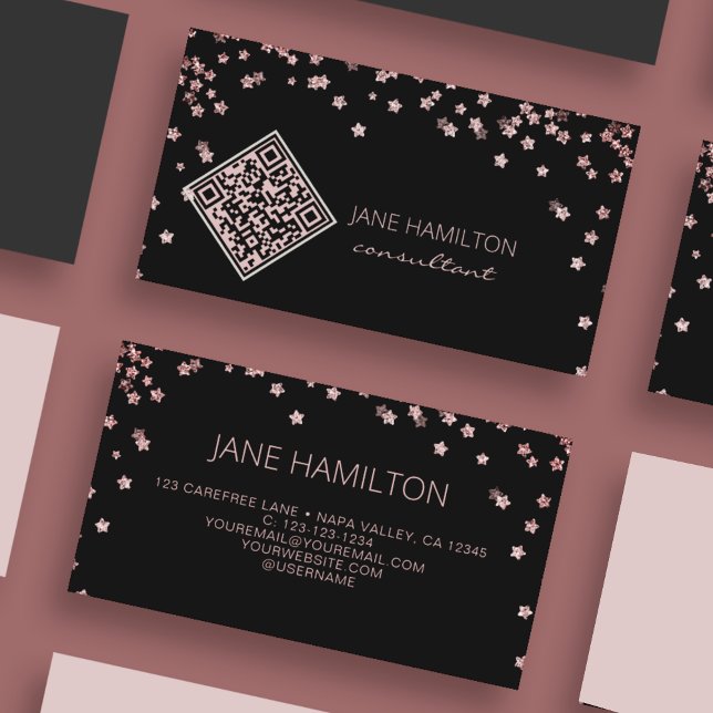 QR Code Pink Glitter Modern Business Card (Creator Uploaded)