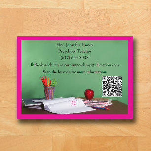QR Code Pink Grade School Preschool Teacher Business Card