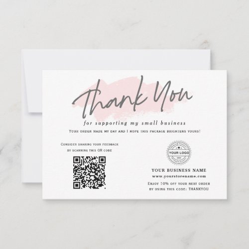 QR code pink modern appreciation small business Thank You Card