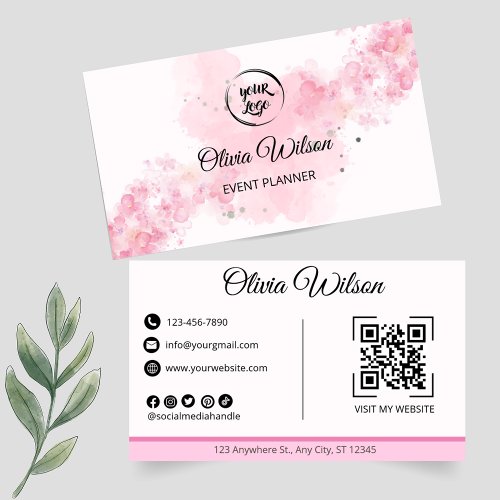 QR Code Pink Modern Business Card 