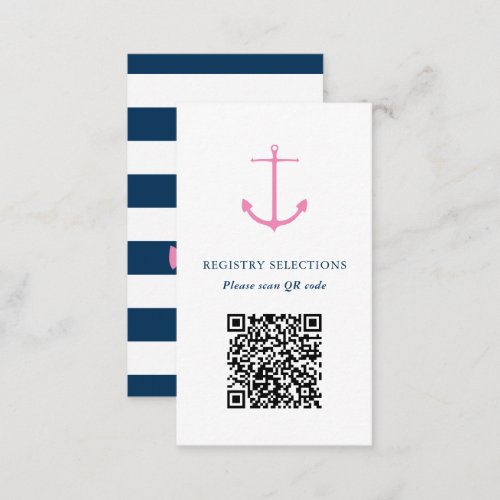 QR code Pink Navy Nautical Bridal Shower Registry Enclosure Card