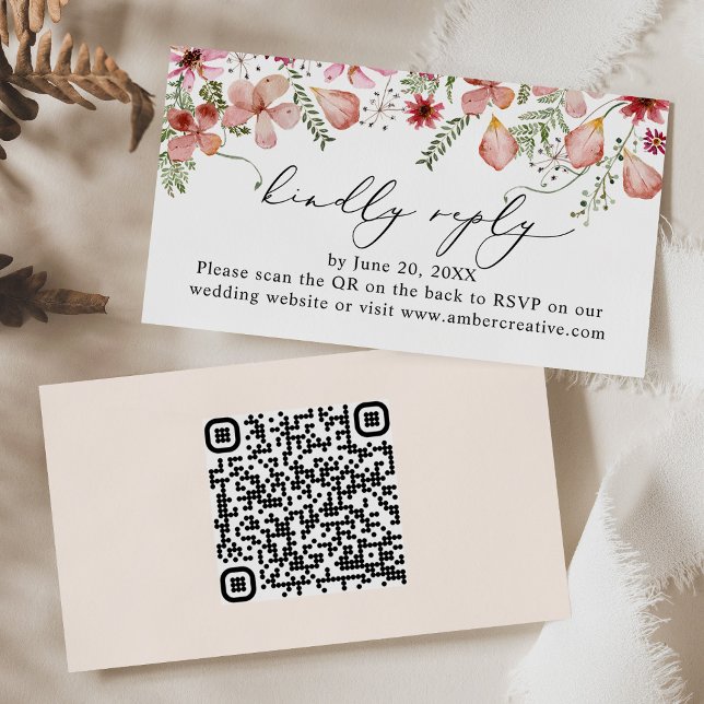 QR code Pink Peach Wedding RSVP Enclosure Card (Creator Uploaded)