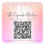 QR Code Pink Rose Glitter Drips Rainbow Ombre Name Square Sticker | Zazzle