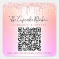 QR Code Pink Rose Glitter Drips Rainbow Ombre Name Square Sticker | Zazzle
