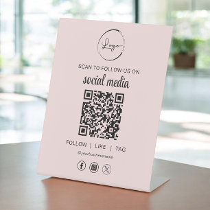 QR Code Pink Scan To Follow Us on Social Network Pedestal Sign