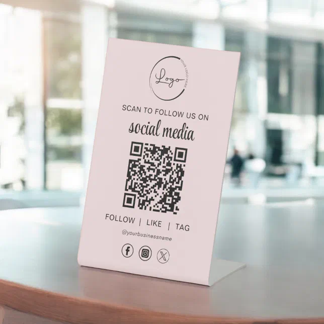 QR Code Pink Scan To Follow Us on Social Network Pedestal Sign | Zazzle