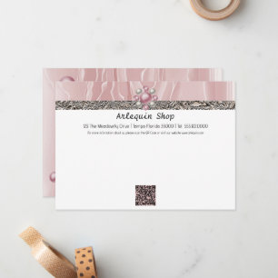 QR Code Pink Silk & Foil Business Note Card