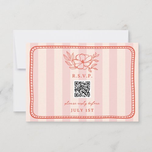 QR Code Pink Stripe Floral Wedding QR RSVP