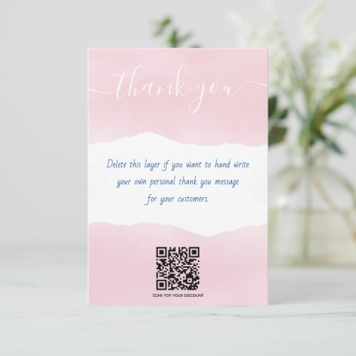 QR code pink watercolor thank you insert card