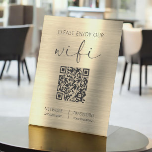 QR Code Please Enjoy Our Wifi Gold Pedestal Sign