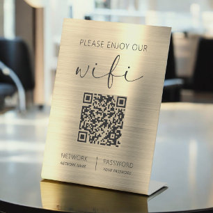 QR Code Please Enjoy Our Wifi Gold Pedestal Sign