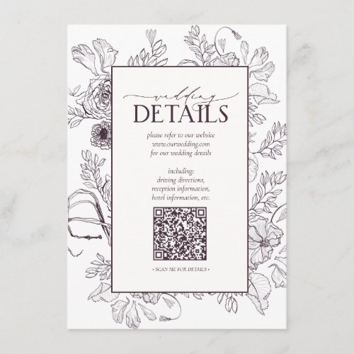 QR Code Plum Purple Floral Wedding Details Enclosure Card