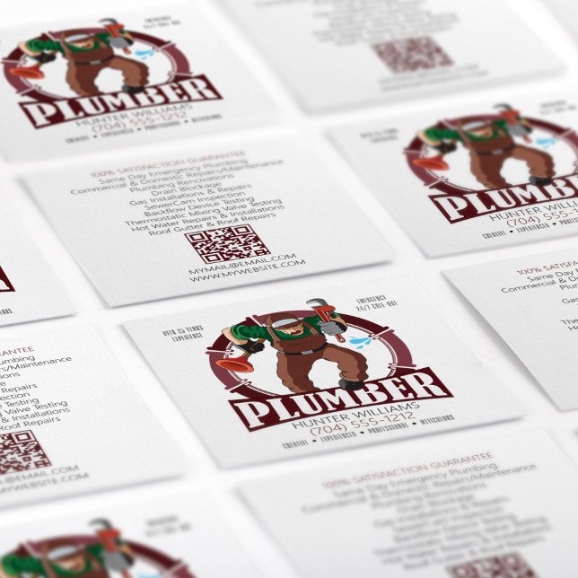 QR Code Plumber Contractor Tools Plumbing Square Business Card (Creator Uploaded)