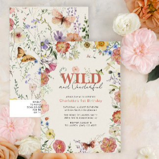 QR Code Pressed Flowers Wild & Onederful Birthday  Invitation