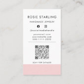 QR Code Pretty Pink Jewelry Logo Tagline Vertical Business Card (Back)