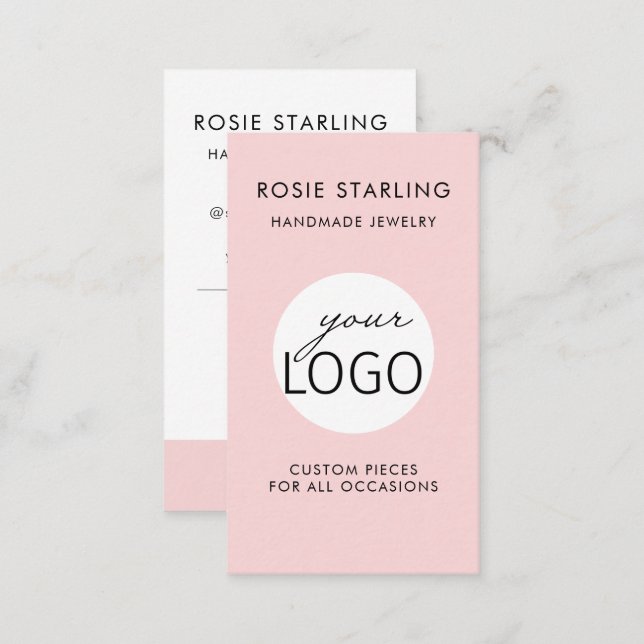 QR Code Pretty Pink Jewelry Logo Tagline Vertical Business Card (Front/Back)