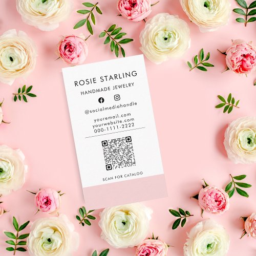 QR Code Pretty Pink Professional Jewelry Vertical  Business Card