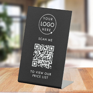 QR Code Price List Black Business Logo Scan Me Pedestal Sign
