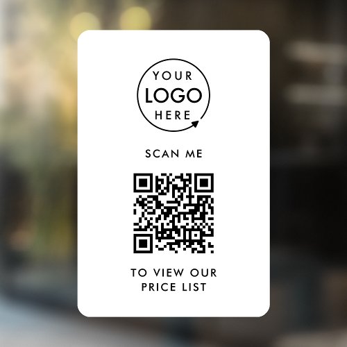 QR Code Price List  Business Logo Contactless Window Cling