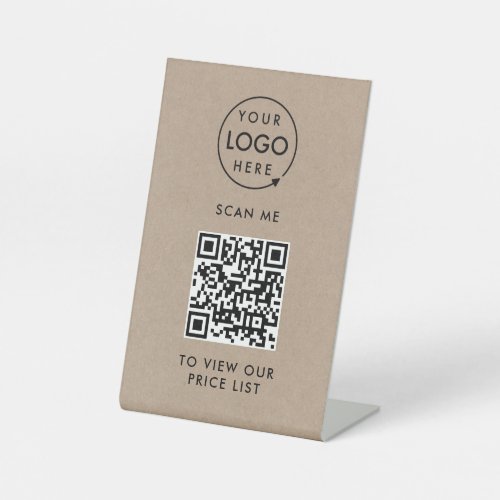 QR Code Price List  Kraft Rustic Business Logo Pedestal Sign