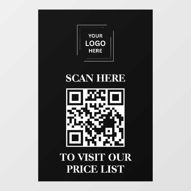 QR Code Price List Scan Me Black Business Window  Cling (Sheet)