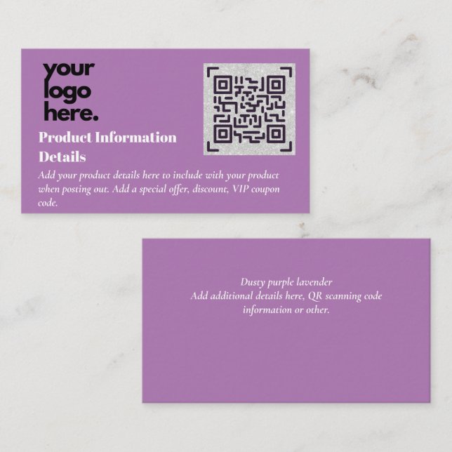 QR Code Product Packaging Warranty Details Coupon Enclosure Card (Front/Back)