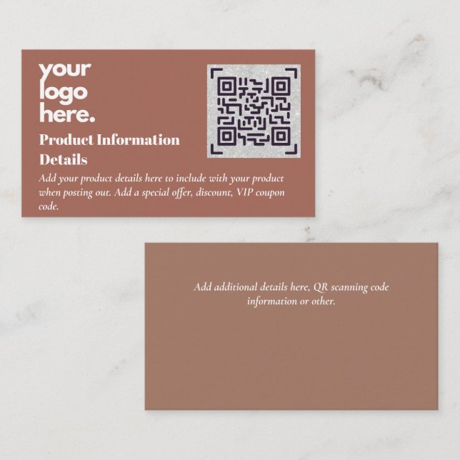 QR Code Product Packaging Warranty Details Coupon Enclosure Card (Front/Back)
