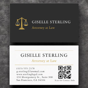 QR Code Professional Attorney Law Firm Black Gold Business Card