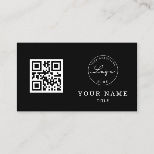 QR Code Professional Black Classic Logo Custom Business Card