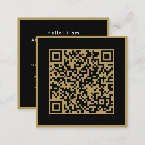 QR Code Professional Black Gold Simple Modern Square Business Card