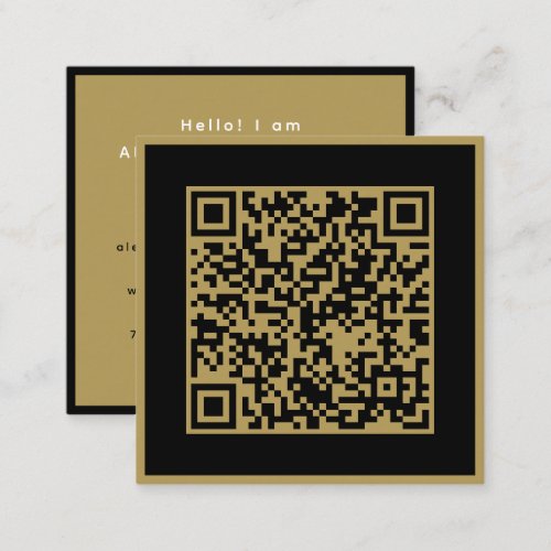 QR Code Professional Black Gold Stylish Modern Square Business Card